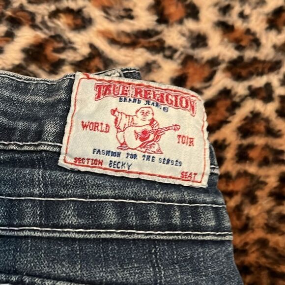 Y2K True Religion Becky Blue Factory Distressed Denim Flare Jeans Festival - Picture 9 of 11